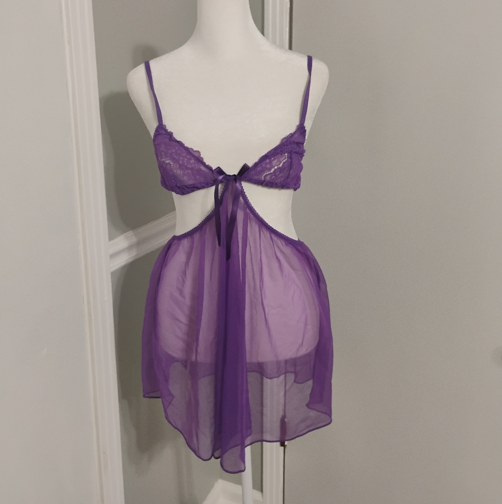 Victoria's Secret Purple Mesh Lace Cut Out Cami Dress Sheer